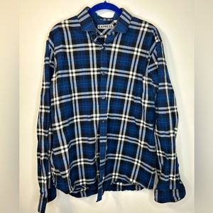 Men's Express Fitted Blue White Plaid Button Down Shirt Size XL